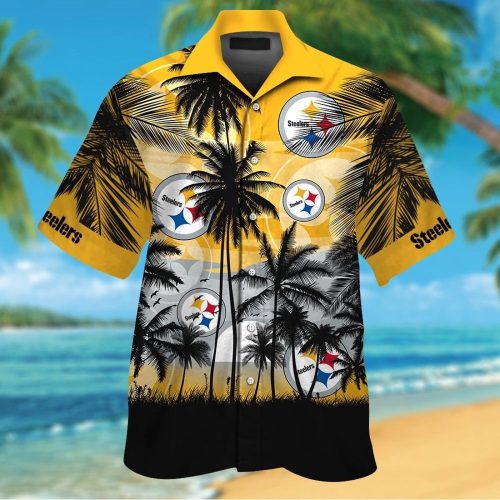 Pittsburgh Steelers Short Sleeve Button Up Tropical Aloha Hawaiian Shirts Shirt Hawaiian Shirt Set for Men Women Kids