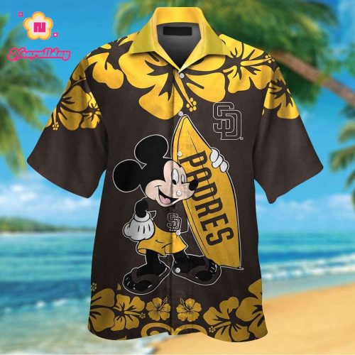 San Diego Padres Mickey Mouse Tropical Aloha Hawaiian Shirt Set – Men Women Kids
