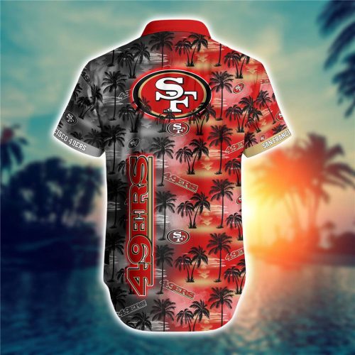 San Francisco 49ers Hawaiian Shirt Palm Trees Pattern