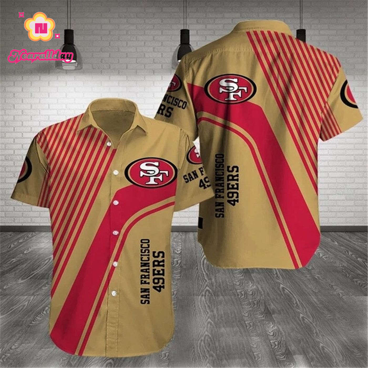 San Francisco 49ers Hawaiian Shirts Pattern Stripe San Francisco 49ers Hawaiian Shirts Pattern Stripe