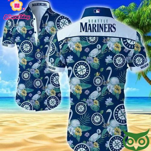 Seattle Mariners Flamingo Floral Blue Hawaiian Shirt - Stylish MLB Fan Gear