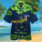 Seattle Seahawks Baby Yoda Short Sleeve Button Up Tropical Aloha Hawaiian Shirt Set for Men Women Kids