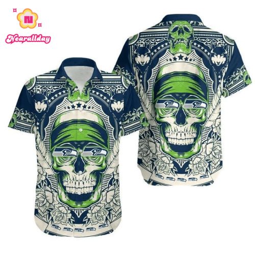 Seattle Seahawks Green Skull Hawaiian Shirt V2