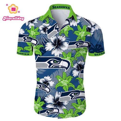 Seattle Seahawks Hawaiian Shirt Tropical Flower Short Sleeve