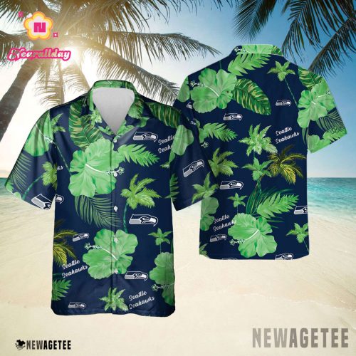Seattle Seahawks Nfl Color Hibiscus Button Up Hawaiian Shirt