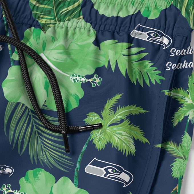 Seattle Seahawks Nfl Color Hibiscus Button Up Hawaiian Shirt