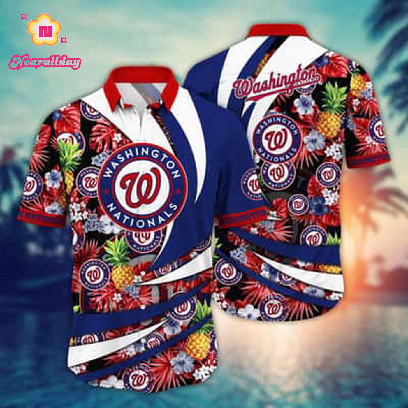 MLB Washington Nationals Hawaiian Shirt: Summer Aloha Pineapple Pattern Beach Gift MLB Washington Nationals Hawaiian Shirt: Summer Aloha Pineapple Pattern Beach Gift