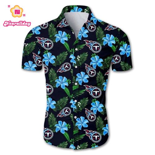 Tennessee Titans Tropical Flower Hawaiian Shirt White Men Women Beach Wear Short Sleeve Hawaii Shirt