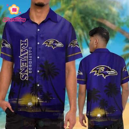 Vintage Aloha NFL Baltimore Ravens Hawaiian Shirt Summer Beach Gift