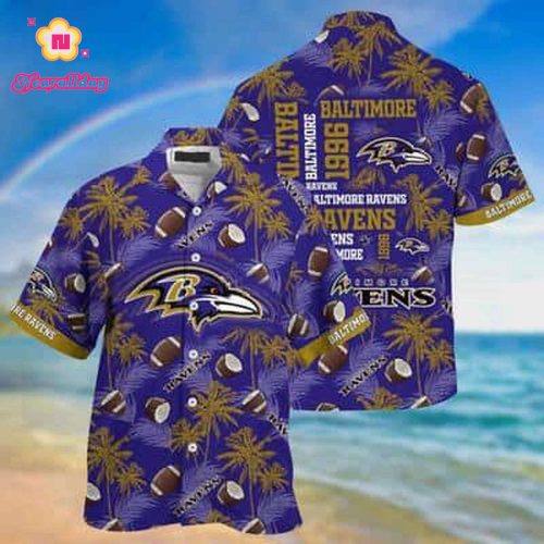Vintage Aloha NFL Baltimore Ravens Hawaiian Shirt Summer Holiday Gift
