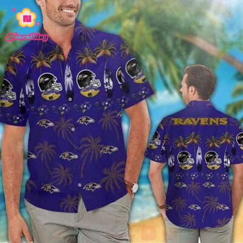 Vintage Aloha NFL Baltimore Ravens Hawaiian Shirt Summer Vacation Gift