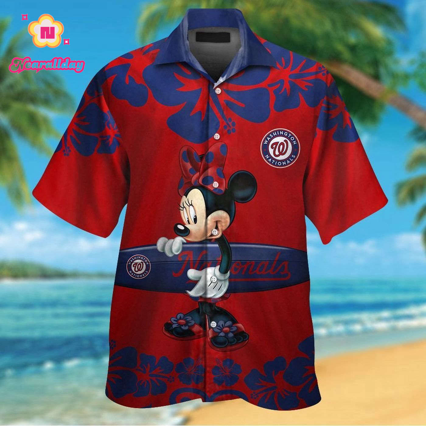 Washington Nationals Minnie Mouse Hawaiian Shirt Set for Men Women Kids Washington Nationals Minnie Mouse Hawaiian Shirt Set for Men Women Kids